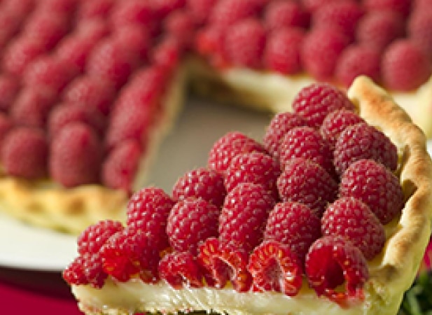 Tarte au chocolat blanc et framboises